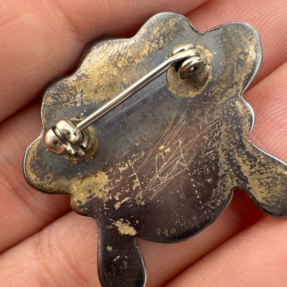 Old Vintage Zuni Native American Black and White‎ Inlay Brooch Pin - Picture 5 of 6